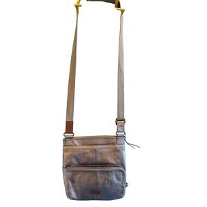 Fossil Morgan Leather Metallic Traveler Messenger Bag